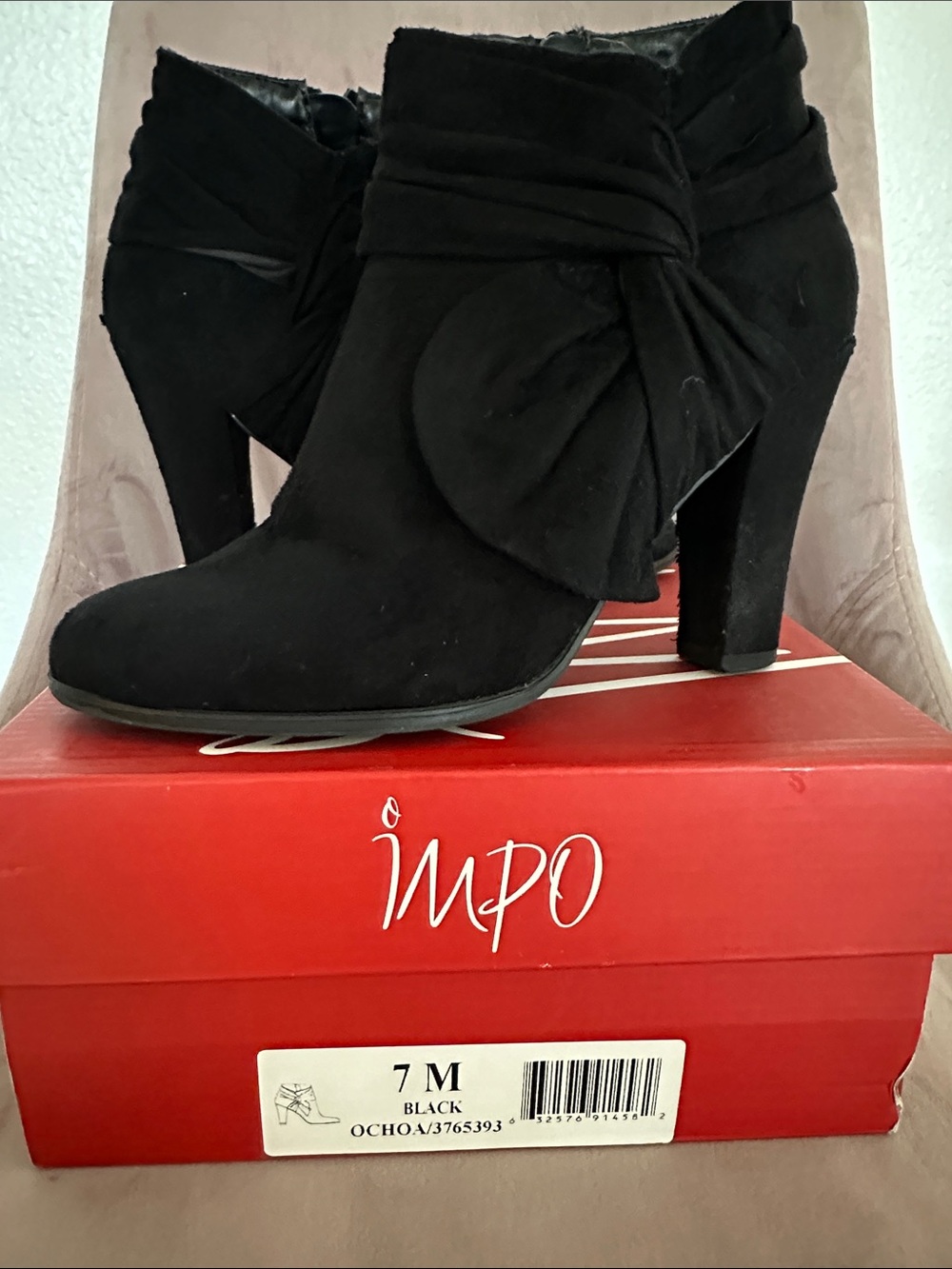 Impo Black Suede Bow Accent Ankle Booties